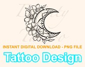 Flower Moon Mandala Tattoo Design Digital Download PNG