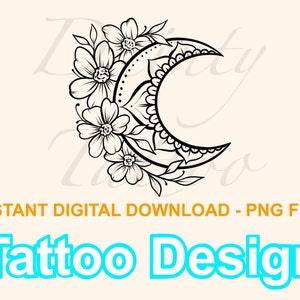 Flower Moon Mandala Tattoo Design Digital Download PNG