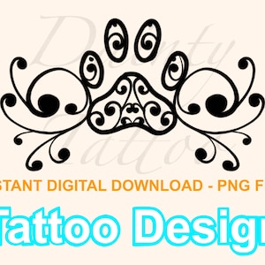 Paw Print Swirls Tattoo Design Digital Download PNG