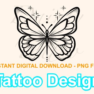 Butterfly Stars Tattoo Design Digital Download PNG