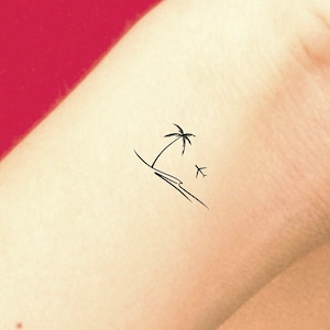 Palm Tree Airplane Wave Temporary Tattoo