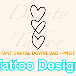3 Hearts Connecting Tattoo Design Digital Download PNG