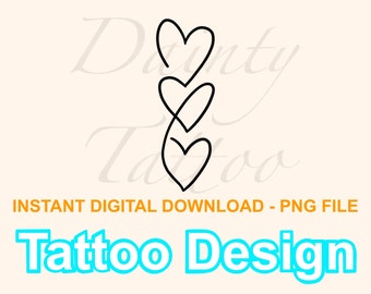 3 Hearts Connecting Tattoo Design Digital Download PNG