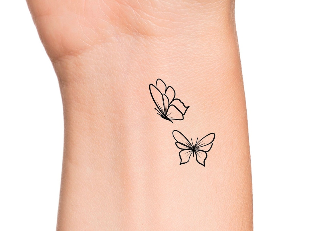2 Butterflies Temporary Tattoo Butterfly Tattoo Wrist Tattoo Outline Etsy