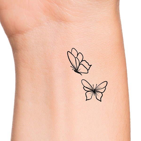 2 butterflies Temporary Tattoo butterfly tattoo wrist tattoo outline
