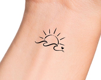 Wave Sun Heart Temporary Tattoo