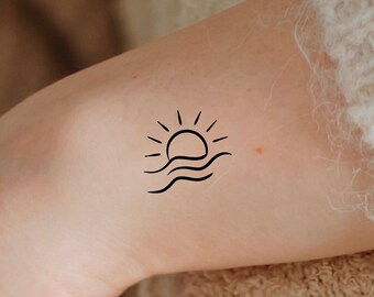 Sun Waves Temporary Tattoo / Tiny Sun Tattoo