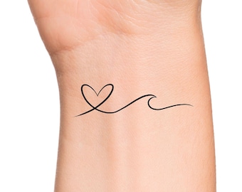 Heart Wave Temporary Tattoo