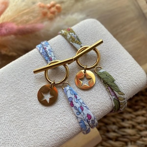 Liberty cord bracelet flower star medallion adjustable customizable OT toogle gold silver charm tassel pendant