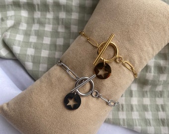 bracelet chaine rectangle trombone acier inoxydable fait main couleur personnalisable argenté doré ajustable