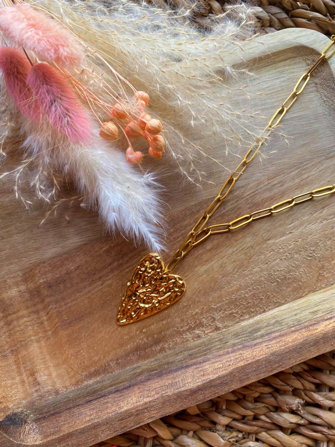 Collier Long Chaîne Inox Doré 18K - Pendentif Nez De Cochon, Sautoir 66-70 Cm