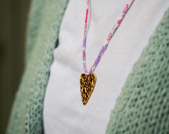 Collar largo personalizable con dije floral LIBERTY, corazón martillado, dorado, estrella, sol, diamantes de imitación, flor ajustable, acero inoxidable