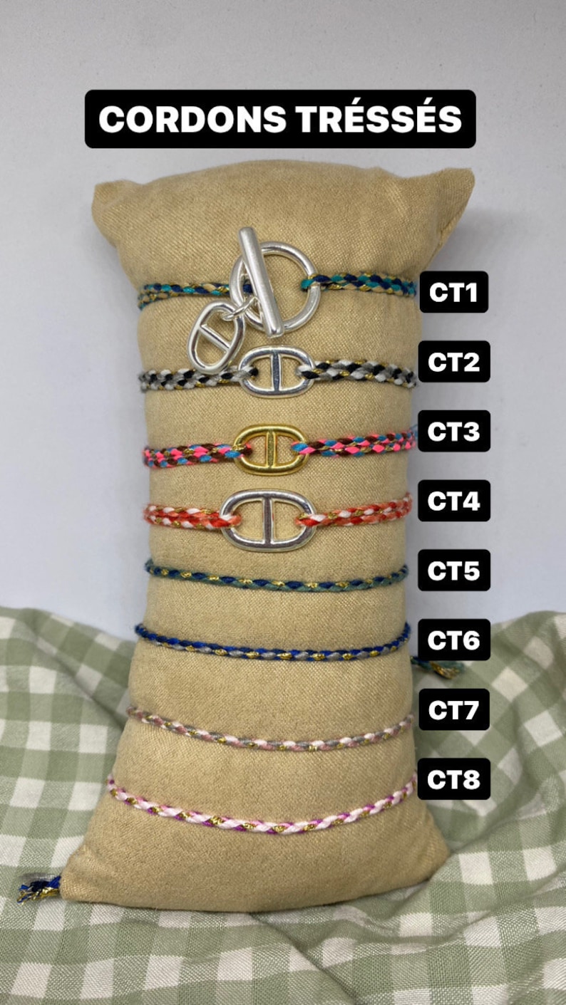 adjustable liberty braided satin cord bracelet OT toogly charm and navy mesh T2 or T3 silver plated 10 microns jewelry image 9
