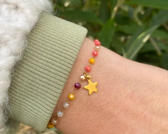 PERSONNALISABLE bracelet chaîne perle coloré breloque étoile ajustable acier inoxydable