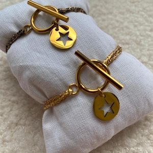 Bracelet cordon lurex a paillettes ajustable personnalisable OT toogle doré tendance breloque pampille étoile