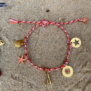 Bracelet charms breloque cordon tressé doré rose orange rouge breloque étoile de mer cœur Santiag coquillages acier inoxydable image 1