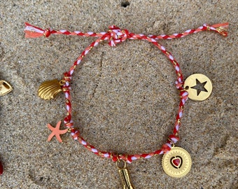 Bracelet charms breloque cordon tressé doré rose orange rouge breloque étoile de mer cœur Santiag coquillages acier inoxydable