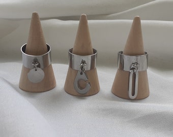 IMPERFECT Handgefertigter verstellbarer Ring aus Silber, trendiges Mädchen aus 16 Edelstahl, handgefertigter Handschellenanhänger, rechteckiges rundes Medaillon