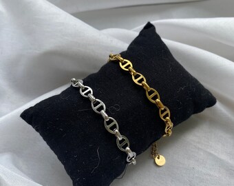 bracelet chaine maille marine acier inoxydable fait main couleur personnalisable argenté doré ajustable