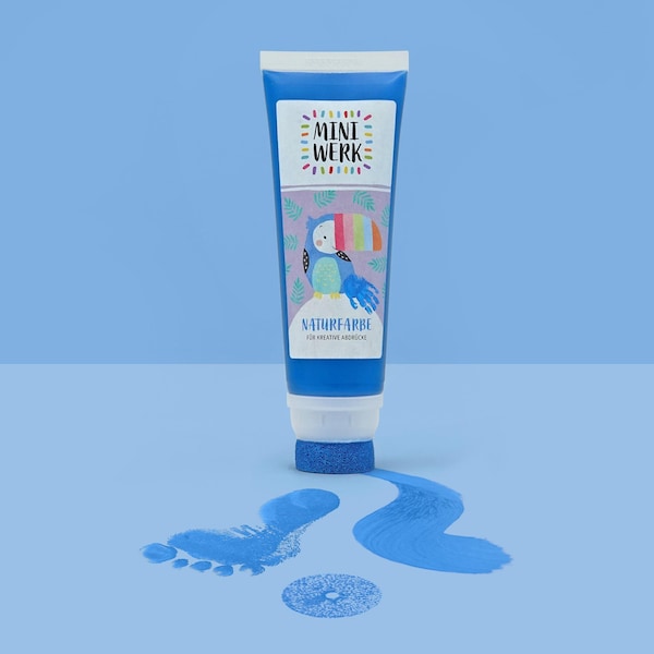 Naturfarbe blau für Baby Fußabdruck mit Schwammaufsatz - Bio Malfarbe - Einfaches Malen Stempeln Kleinkinder - Natürliche Rohstoffe