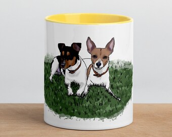 Ratterrier Hund - Kaffeetasse mit Farbe Innen - Kostenloser Versand - Einzigartige Geschenke für Hundebesitzer - handgezeichnet - handbemalt - handgefertigt