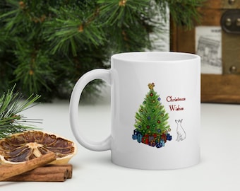 Cachorro Rat Terrier - branco - FRETE GRÁTIS - Presentes de Natal para donos de cães - Caneca branca brilhante