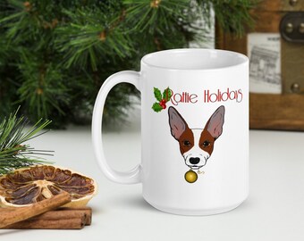 Rat Terrier chien - rouge et blanc - ENVOIE GRATUIT - Cadeaux de Noël pour les propriétaires de chiens - Tasse blanche brillante