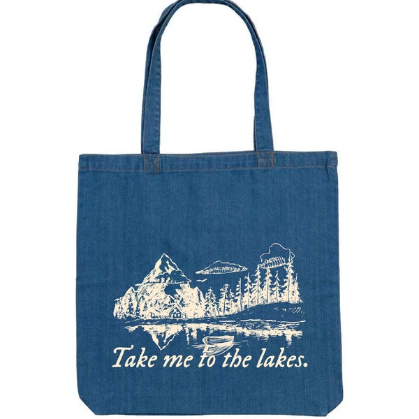 Sac fourre-tout en denim bio The Lakes | Sac shopping avec paroles folkloriques de Taylor Swift