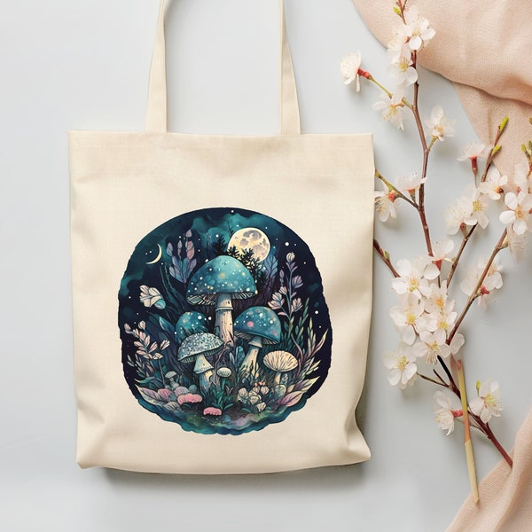 Magic Mushroom Totebag Cottagecore Bag Canvas Tote Bag Goblincore Mushroom Gift Fairycore Witchy Stuff Nature Lover Gift Aesthetic Tote