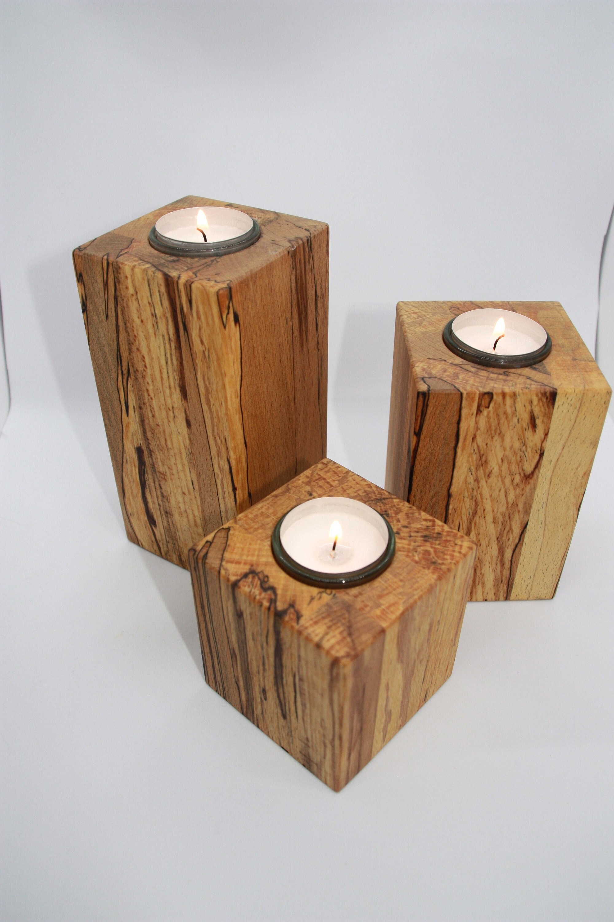Tealight Candle Holder Solid Wood Cube Set of 3 / Vase - ShopiPersia