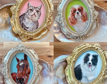 Hand Painted Pet Portrait with Frame, Custom Dog Cat Portrait Painting, Mini Pet Painting from Photo, Gift for Pet Lovers