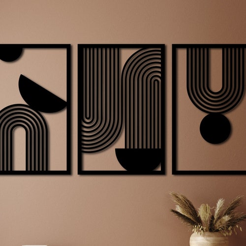 Set of 3 Mid Century Metal Wall Art Metal Wall Decor Living Etsy