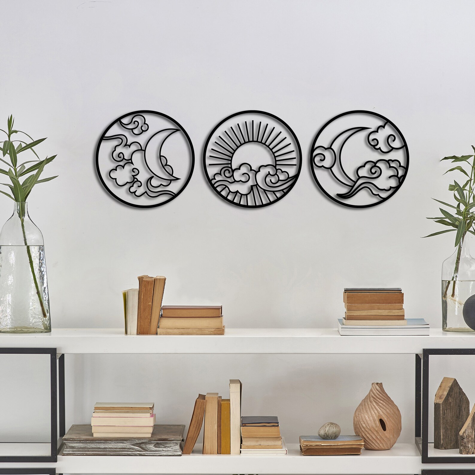Set of 3 Japanese Metal Wall Art Moon Wall Art Sunrise Wall Etsy