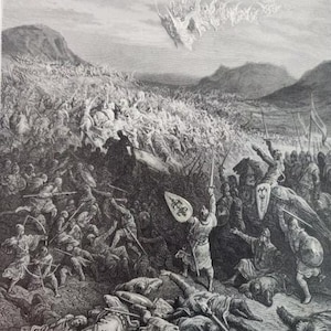 Battle Of Nicea Crusades Antique 1855 Engraving Art History Book Plate
