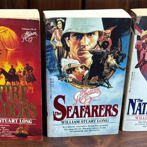 May include: Five paperback books by William Stuart Long titled The Gallant, The Empire Builders, The Seafarers, The Nationalists, and The Imperialists. Each book cover features colorful, detailed illustrations of historical figures and scenes.