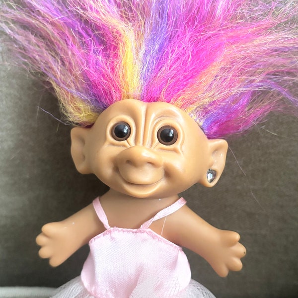 Vintage Ballerina Troll Doll, Bright of America 5” with ear jewel