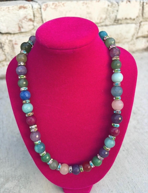 Colorful Vintage Stone and Crystal Beaded Necklace