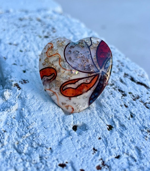 Huge Vintage Resin Heart-Shaped Ring - image 1