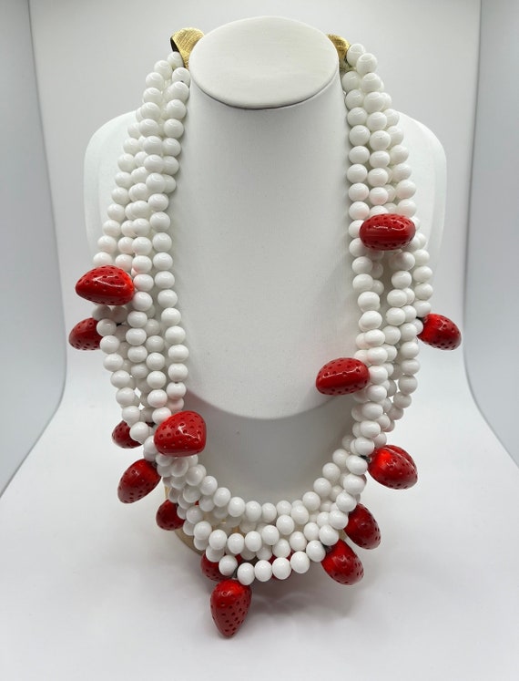 Multi-Strand Red and White Strawberry Necklace