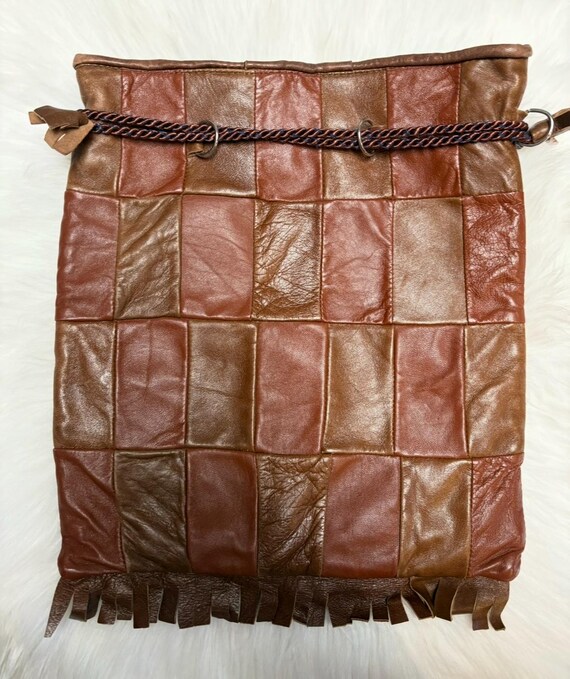 1970's Vintage Patchwork Leather Drawstring Bag - image 3