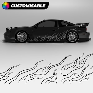 May include: A black sports car with silver alloy wheels and a flame decal design. The word "CUSTOMISABLE" is displayed in white text on a black banner with a colorful logo.