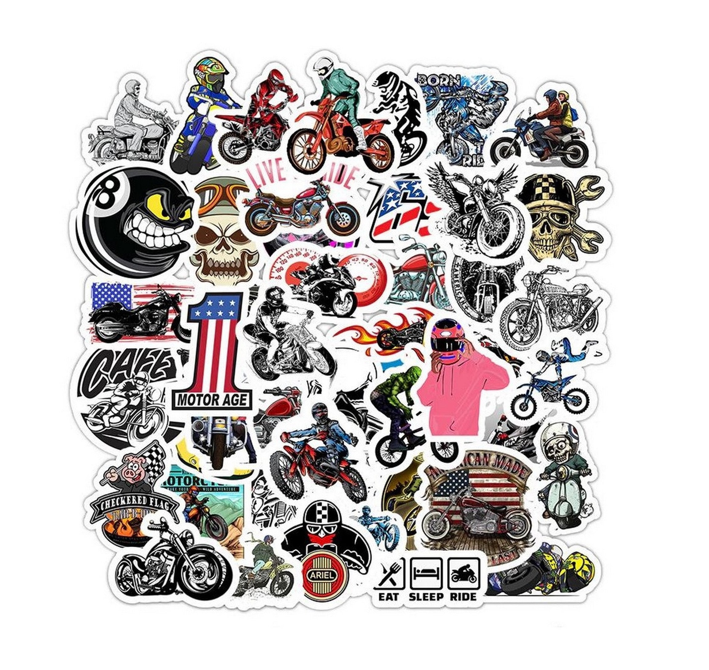 Lote de 50 pegatinas temáticas de motocicletas, moteros, motocross