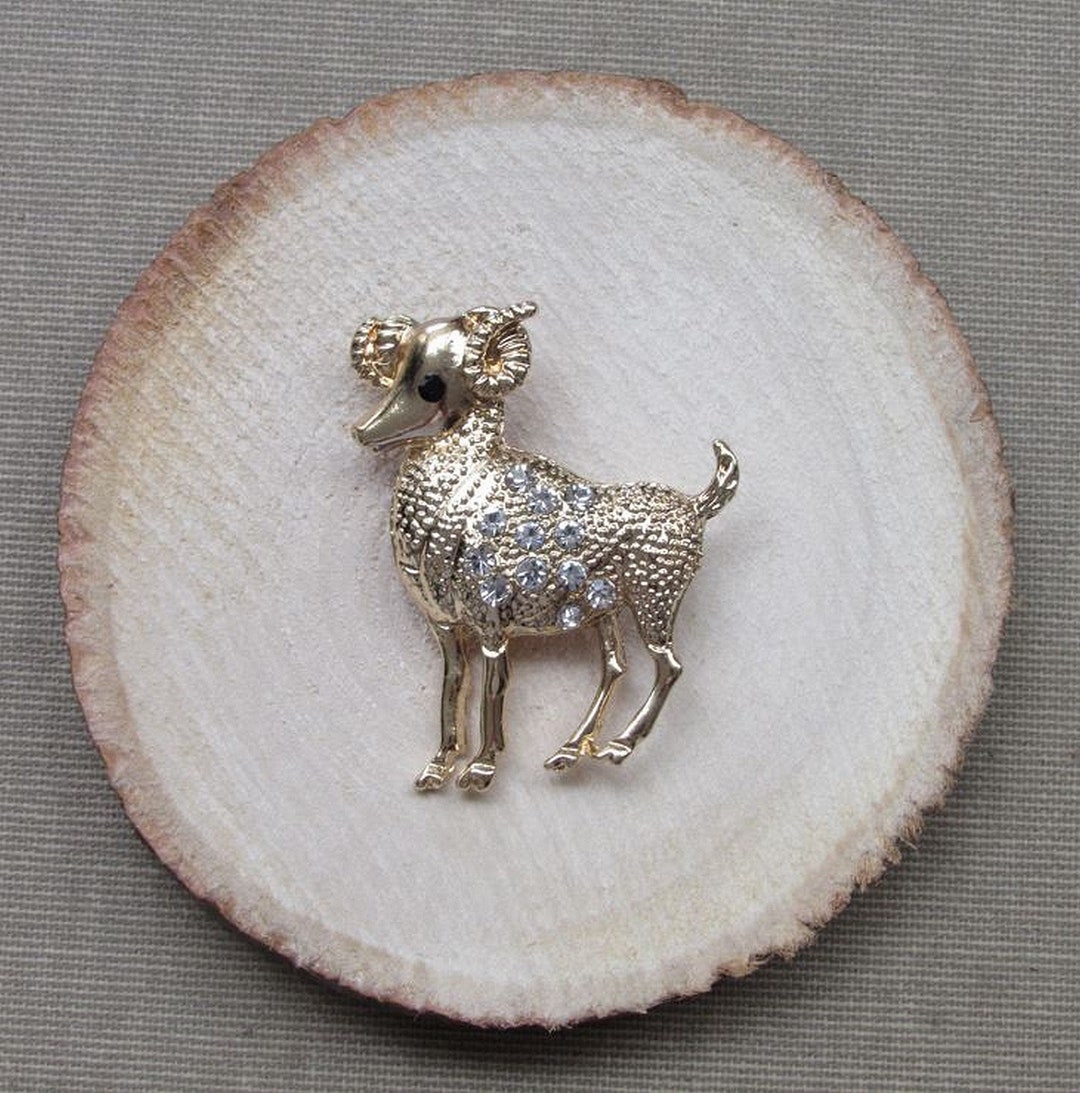 Aries Zodiac Sign Jewel Brooch in Goldplated Steel. Etsy