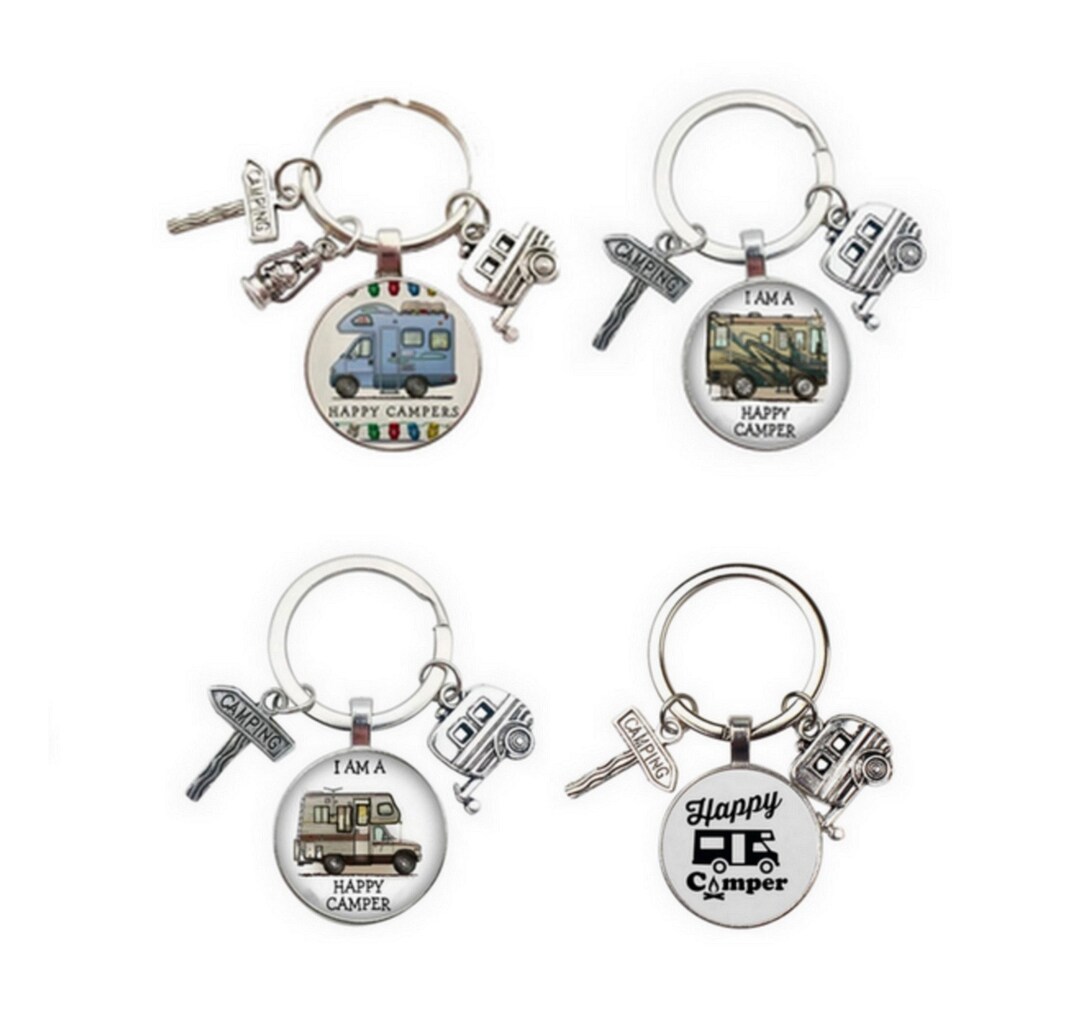 Key Ring, Camper Van Print Bag Charm, Happy Camper. - Etsy