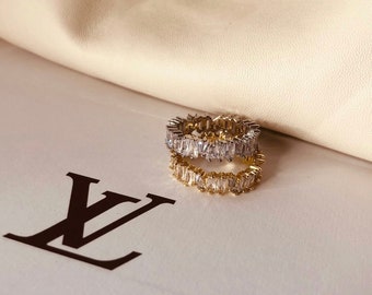 Lumen Cluster Ring, Baguette Cluster, Gold, Silver, Cubic Zirconia, Simulated Diamond