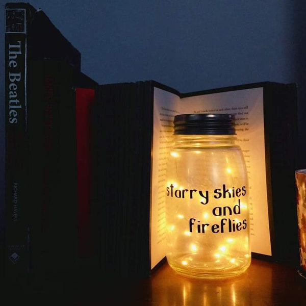 Lighted Glass Jar-Starry Skies and Fireflies