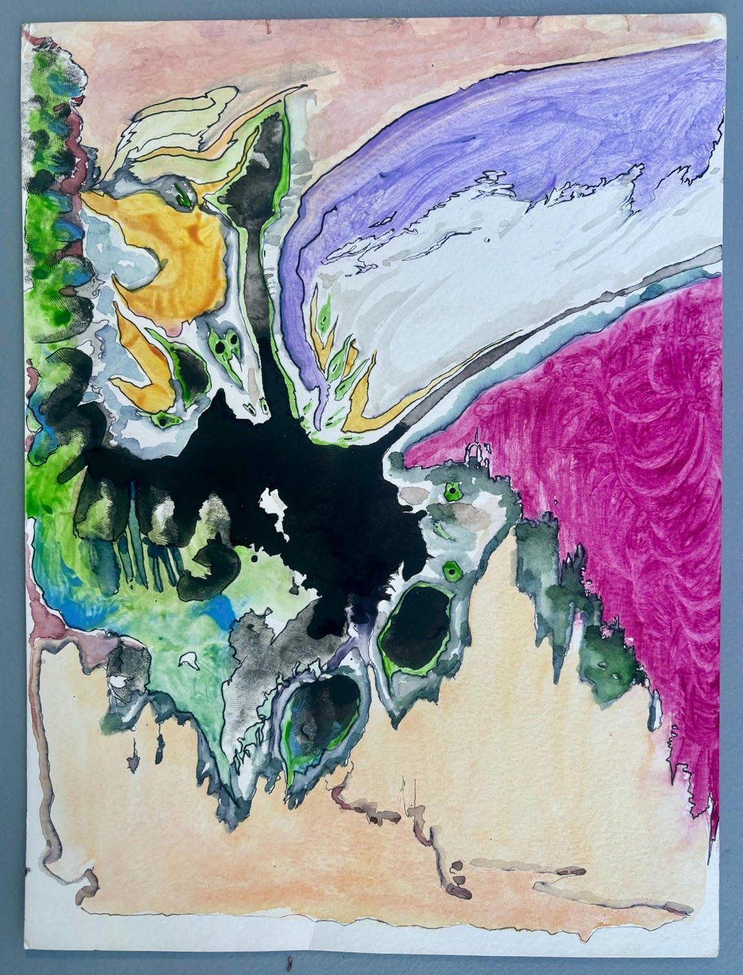 Alien Lake in Outer Space Original Watercolor and Ink Painting on ...