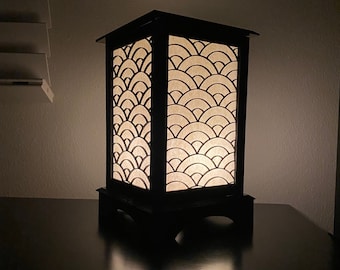 Table Lamp - Japanese Wagara Series, Seigaiha Pattern  - 3D printed  PLA Plastic and accented with authentic Japanese Shoji paper