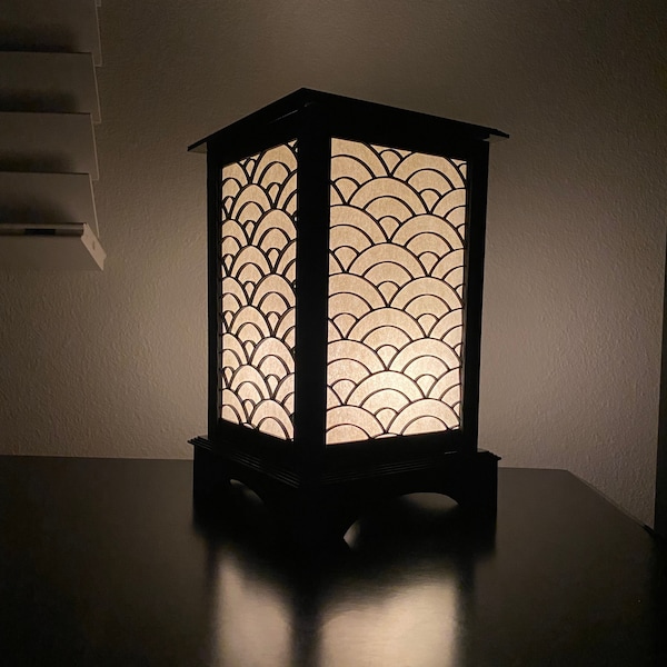 Table Lamp - Japanese Wagara Series, Seigaiha Pattern  - 3D printed  PLA Plastic and accented with authentic Japanese Shoji paper