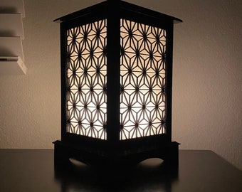 Table Lamp - Japanese Wagara Series, Asanoha pattern  - 3D printed  PLA plastic and accented with authentic Japanese Shoji paper